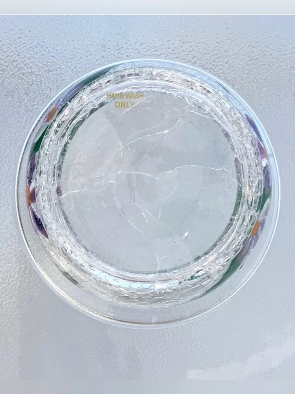 Fifth Avenue Crystal Hummingbird Crackle Glass 6” Hurricane Candle Holder